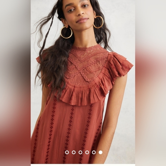 Lesly Ruffled Mini Dress by anthropology Womens Size Xs Rust Brown - Picture 3 of 10